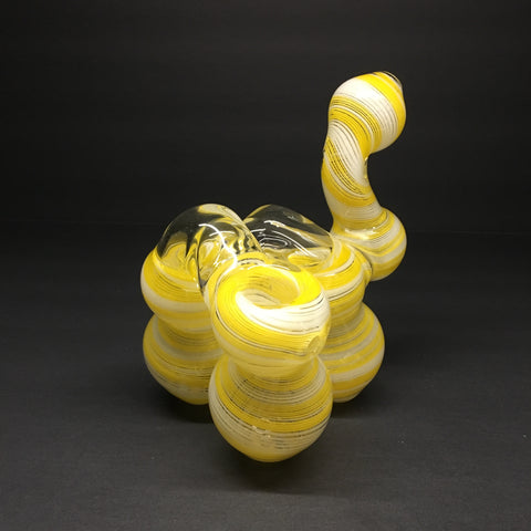 Twisted Triple Chamber Bubbler Yellow Stripes & Swirls