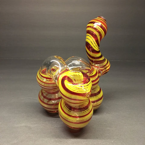 Twisted Triple Chamber Bubbler Red / Yellow Stripes & Swirls